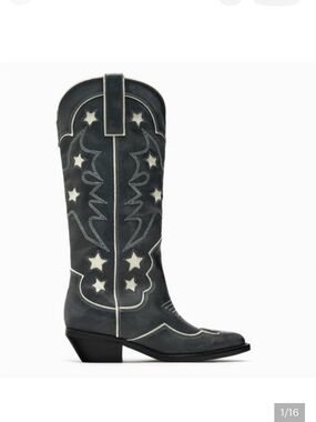 Zara Black Western Star-Accent Knee Boots